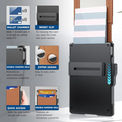 🔥🔥Wallet for Men - With Pop Up Aluminum Case Money Clip Slim Leather Slots Credit Card Holder RFID Blocking Bifold Minimalist Wallet